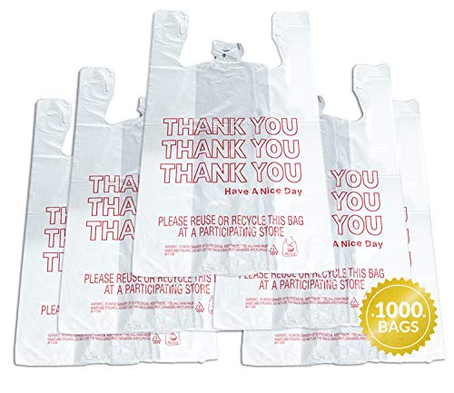 Thank You T-Shirt Bags (1000 Count), Plastic - Bulk Shopping Bags, Restaurant Bag