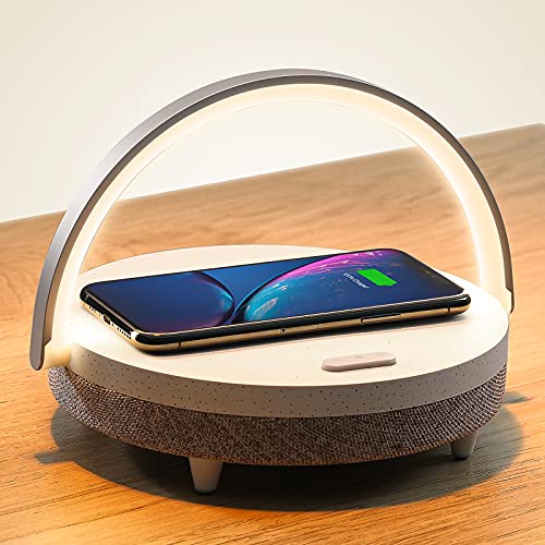 Music Bedside Lamp with Wireless Charger, 4 in 1 Touch Lamp, Portable Bluetooth Speaker