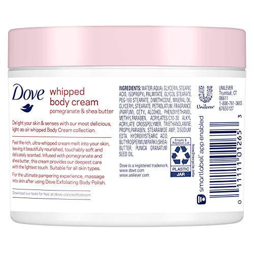 Dove Whipped Body Cream Dry Skin Moisturizer Pomegranate and Shea Butter, Nourishes Skin Deeply, 10 oz