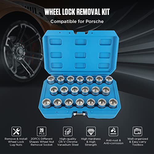 Wheel Lock Removal Kit Compatible for Porsche 20PCS Wheel Locks