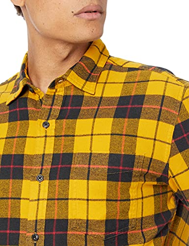 Men's Long-Sleeve Flannel Shirt (Available in Plus Size), Yellow, Plaid, Large