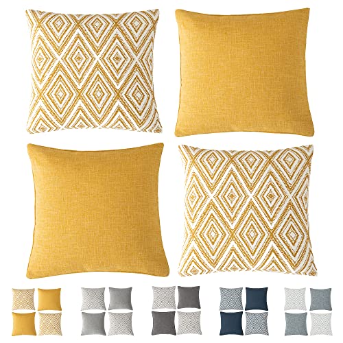 Decorative Throw Pillow Covers Set of 4 Geometric Design Linen Cushion Cover