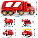 Fire Truck Car Toys Set, Friction Powered Car Carrier Trailer with Sound and Light