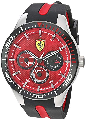 Ferrari Men's Stainless Steel Quartz Watch with Silicone Strap, Black, 22