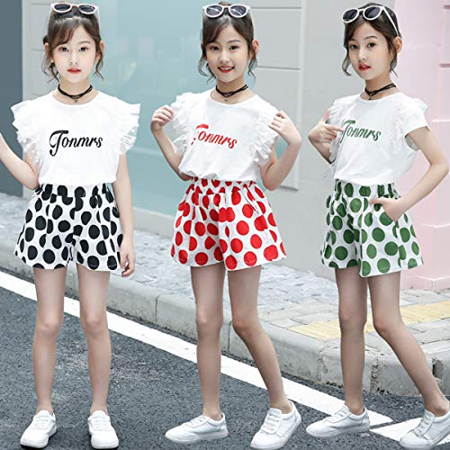 Girls Birthday Outfits Size 7-8 Little Kids Short Sleeve White Top Green Shorts Set