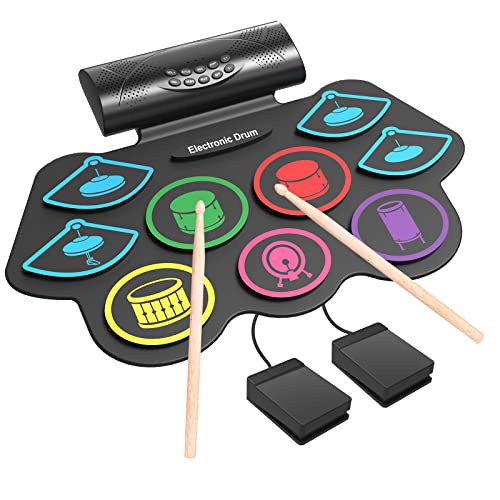 Drum Pad Kit for Beginners Kids with Build-in Stereo Speaker, Drum Sticks, Great Holiday