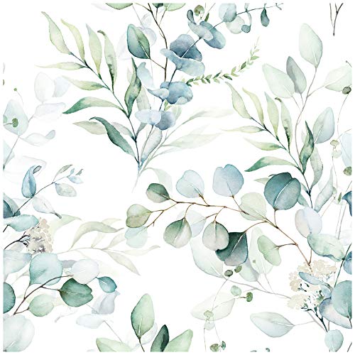 Peel and Stick Wallpaper Green/White Eucalyptus Leaf Floral Wall Mural