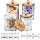 4 Pack Qtip Holder Dispenser with Bamboo Lids - Apothecary Jar Containers for Vanity