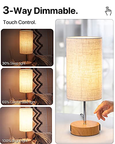 Bedside Lamp Touch Control Table Lamp with USB A+C Charging Ports & AC Outlet