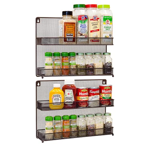 2 PK 2 Tier Mesh Kitchen Counter-top or Wall Mount Spice Rack Jars Storage Organizer