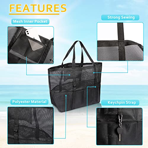 SRISE Mesh Beach Bag - Large Beach Tote Bag for Family Beach Bag for Toys & Vacation Essentials