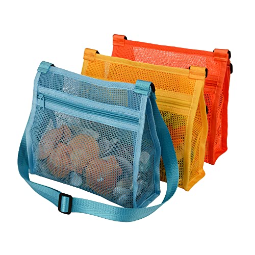 Beach Mesh Bag Beach Shell Bags for Holding Beach Shell,Toys (Blue&Yellow&Orange)