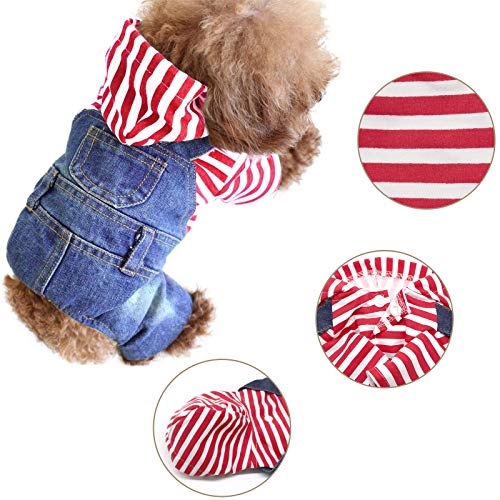 Pet Clothes Denim Dog Jeans Striped Jumpsuit Overall Hoodie