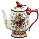 Cosmos Gifts Evergreen Holiday Teapot, 8 1/8" x 5 1/4" x 7"H, Red