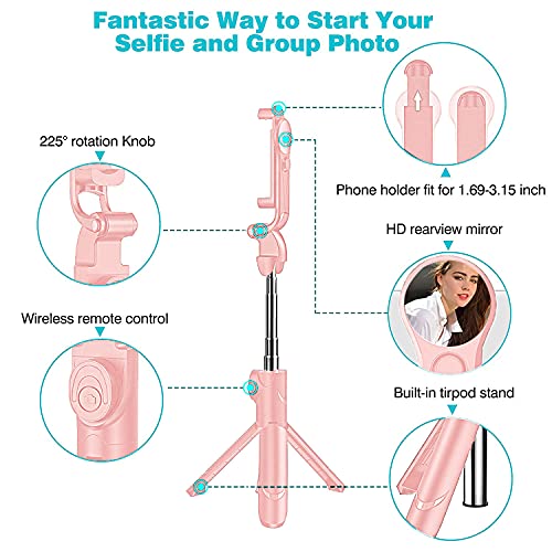Bluetooth Selfie Stick, Rirool Extendable and Tripod Stand Selfie Stick with Wireless