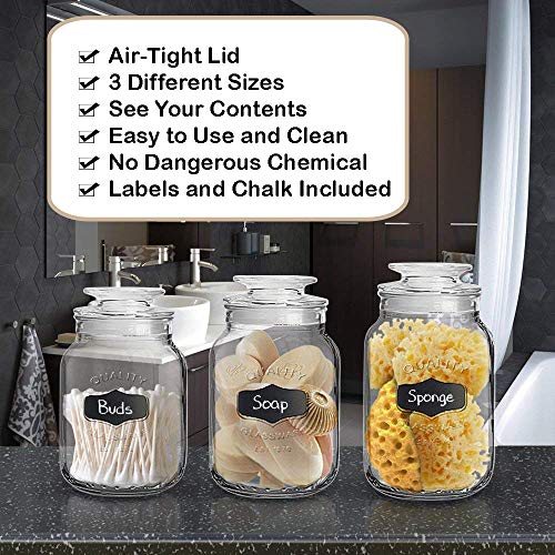 Glass Canister Set for Kitchen or Bathroom with Airtight Lid