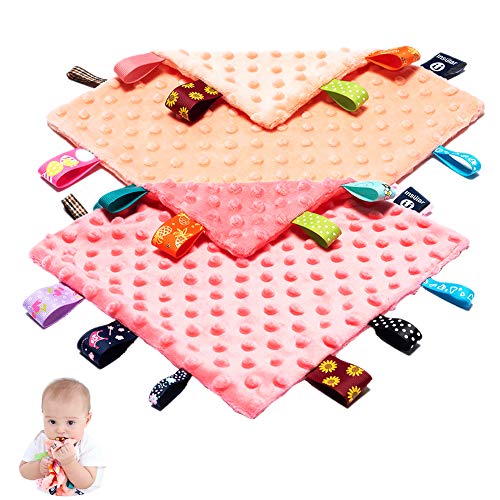 Baby Tags Security Blanket, Appease Blanket with Colorful Satin Tags