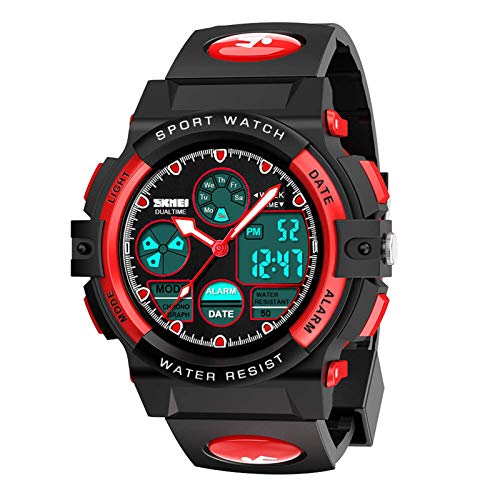 Kids Digital Watch Age 5-15, Red Watches for Girls Boys, Sports Waterproof Watches