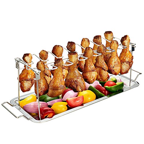 Chicken Leg Wing Rack 14 Slots Stainless Steel Metal Roaster Stand with Drip Tray