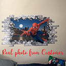 3D Spiderman Wall Decal. Superhero Vinyl Sticker Murals. Hole in the Decal. Marvel Comics Wall Sticker. Boys Room PS224