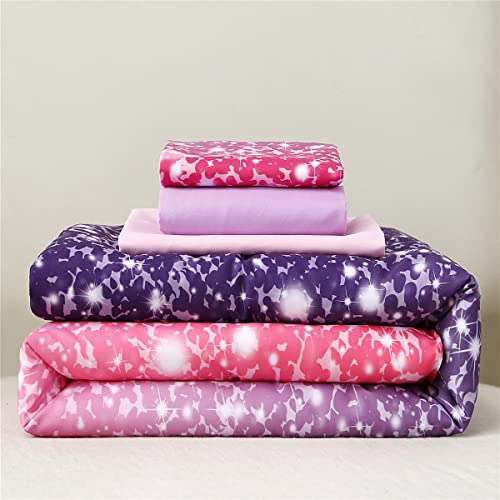 4 Piece Toddler Bedding Set for Girls Pink Purple Glitter Toddler Comforter Set