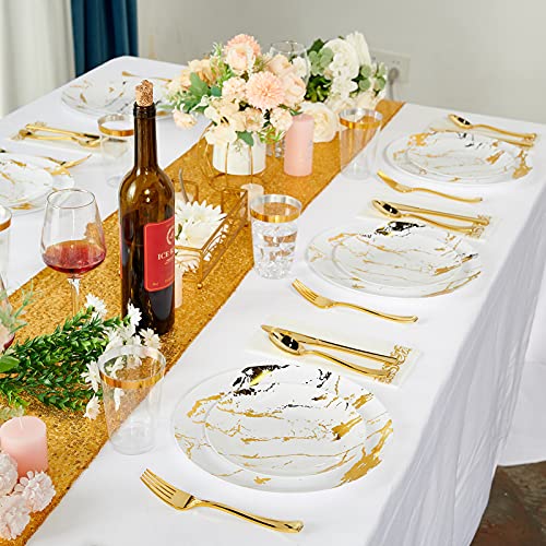 180PCS Disposable Dinnerware Set 30 Guest - 60 white And Gold Plastic Plates