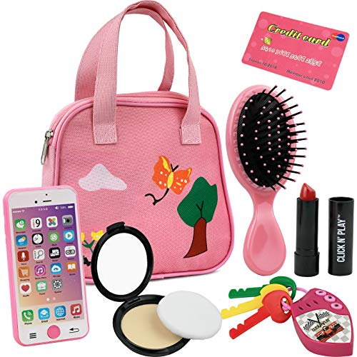 Purse Toy for Girls 2-3 Years Old, Handbag with 8 Pieces including Makeup,  Pink