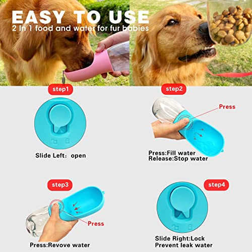 Dog Water Bottle,Portable pet Water Bottle with Food Container,Outdoor Portable Water