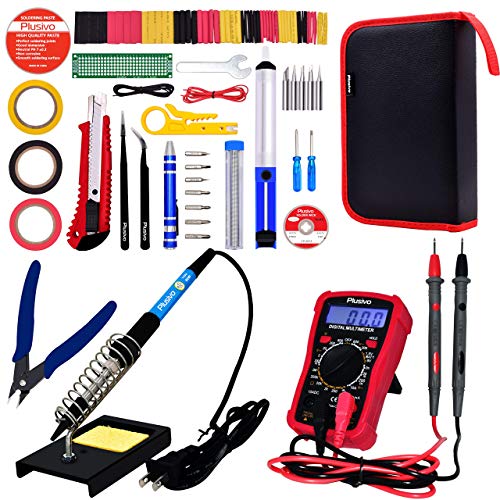 Soldering Iron 60W Adjustable Temperature, Digital Multimeter, 5pcs Soldering Tips