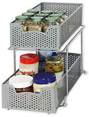 2 Tier Sliding Cabinet Basket Organizer Drawer, Silver