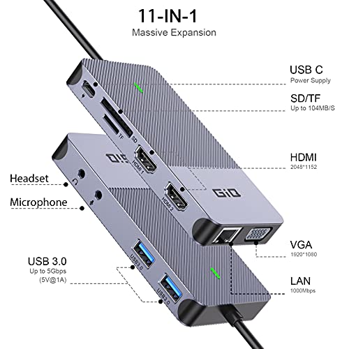USB C hub USB 3.0 to Dual HDMI VGA Adapter Triple Display Compatible with MacBook