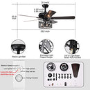 52"Farmhouse Rustic Indoor Ceiling Fans with Lights Industrial Black Metal Caged Ceiling