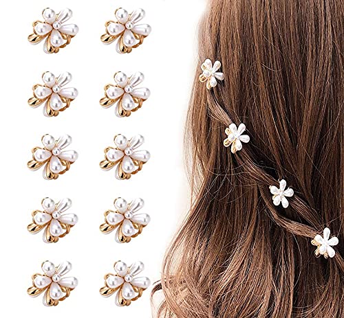 10 Pcs Small Pearl Hair Claw Clips Mini Pearl Claw Clips with Flower