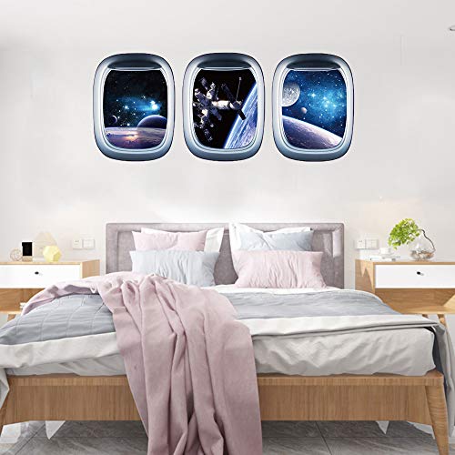 3 Pcs Universe Astronaut Space Capsule Window Wall Decals 3D Planet Spacecraft