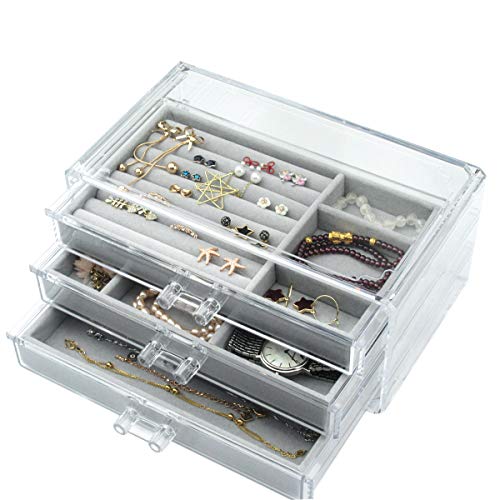 Acrylic Jewelry Box 3 Drawers, Velvet Jewelry Organizer