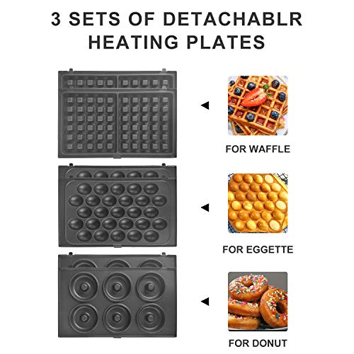 3 Interchangeable Baking Plates for Making Doughnut or Waffle Maker