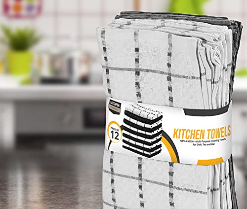 Kitchen Towels, 15 x 25 Inches, 100% Ring Spun Cotton (12 Pack, Grey)