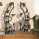 HOPUBUY Plant Stand Indoor 2 Pcs 6 Tier, Steel Wood Tall Plant Stand with Hanger, Outdoor Curved Flower Pot Holder, Modern Plant Shelf for Living Room, Black