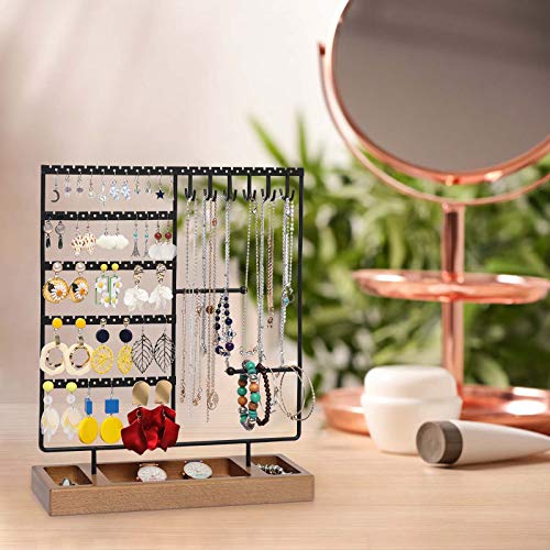 Earring Holder,5-Tier Ear Stud Holder with Wooden Tray,Jewelry Organizer