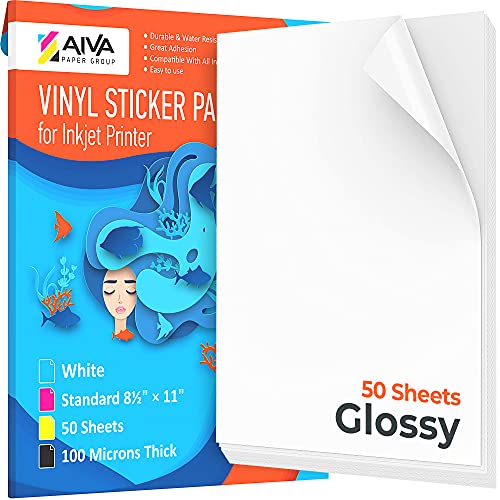 Printable Vinyl Sticker Paper - Waterproof Decal Paper for Inkjet Printer - 50 Self-Adhesive Sheets