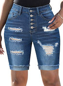 Women Stretch Ripped Bermuda Denim Shorts Distressed Knee Length Short Jeans