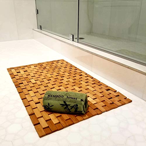 Bamboo Bath Mat & Bamboo Hand Towel Non-Slip and Water Resistant