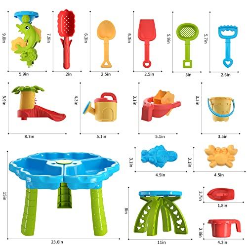 3-in-1 Sand Water Table, 28PCS Kids Beach Summer Toys Sandbox Table