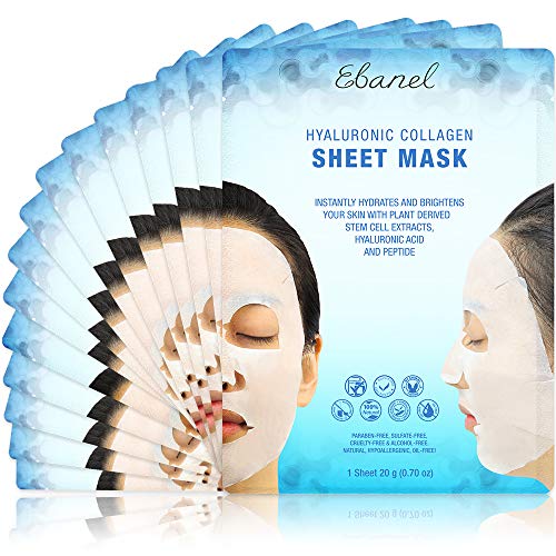 Ebanel 15 Pack Collagen Face Mask, Instant Brightening & Hydrating Face Sheet