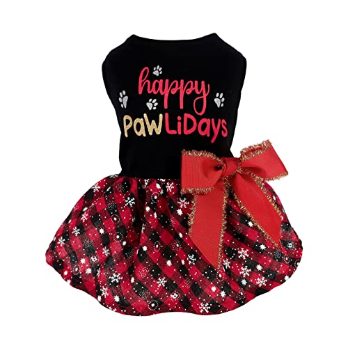 Happy Pawlidays 100% Cotton Dog Christmas Outfits Girl Dog Holiday Dress