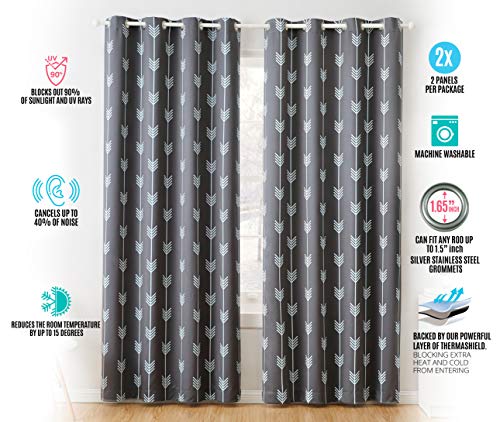 Arrow Printed Blackout Room Darkening Thermal Grommet Window Curtain Drape Panels