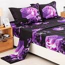 Purple Sheet Set Queen, 4 Piece Soft Microfiber Purple Rose Bedding Sheets Queen Bed