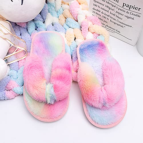 Kids Flip Flop Slippers Soft Plush Fuzzy House Home Thong Slippers for Boys and Girls