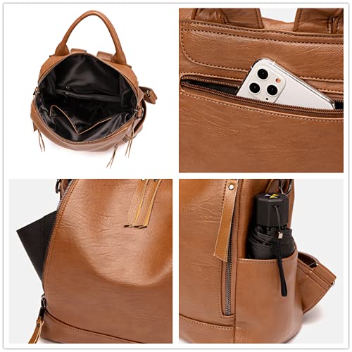 Women Backpack Fashion Leather Purse Casual Shoulder Bag Satchel Large Travel (Brown)