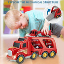 Fire Truck Car Toys Set, Friction Powered Car Carrier Trailer with Sound and Light